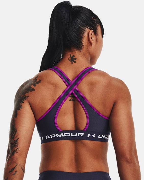 Women's Armour® Mid Crossback Sports Bra, Gray, pdpMainDesktop image number 1